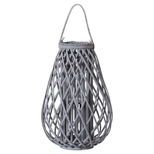 Large Grey Wicker Bulbous Lantern - Eudemonia Home Goods