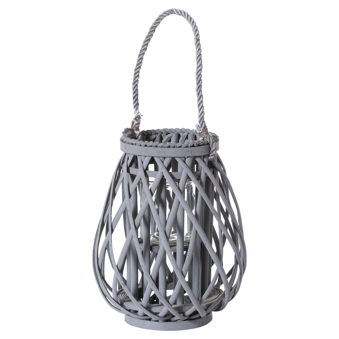 Small Grey Wicker Bulbous Lantern - Eudemonia Home Goods