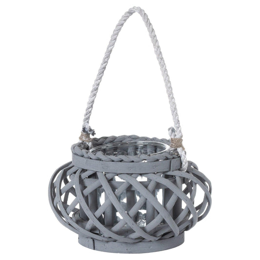 Large Grey Wicker Basket Lantern - Eudemonia Home Goods