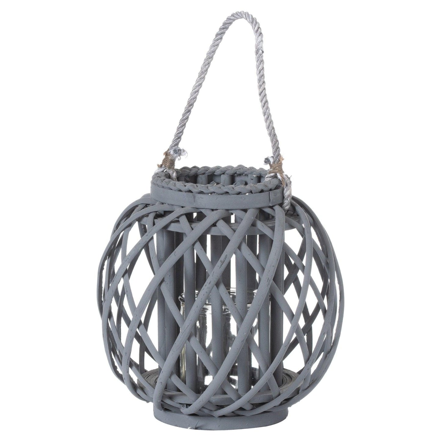 Small Grey Wicker Basket Lantern - Eudemonia Home Goods