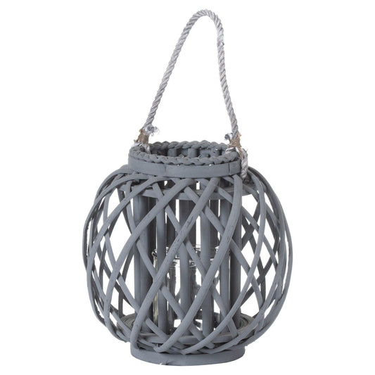 Small Grey Wicker Basket Lantern - Eudemonia Home Goods