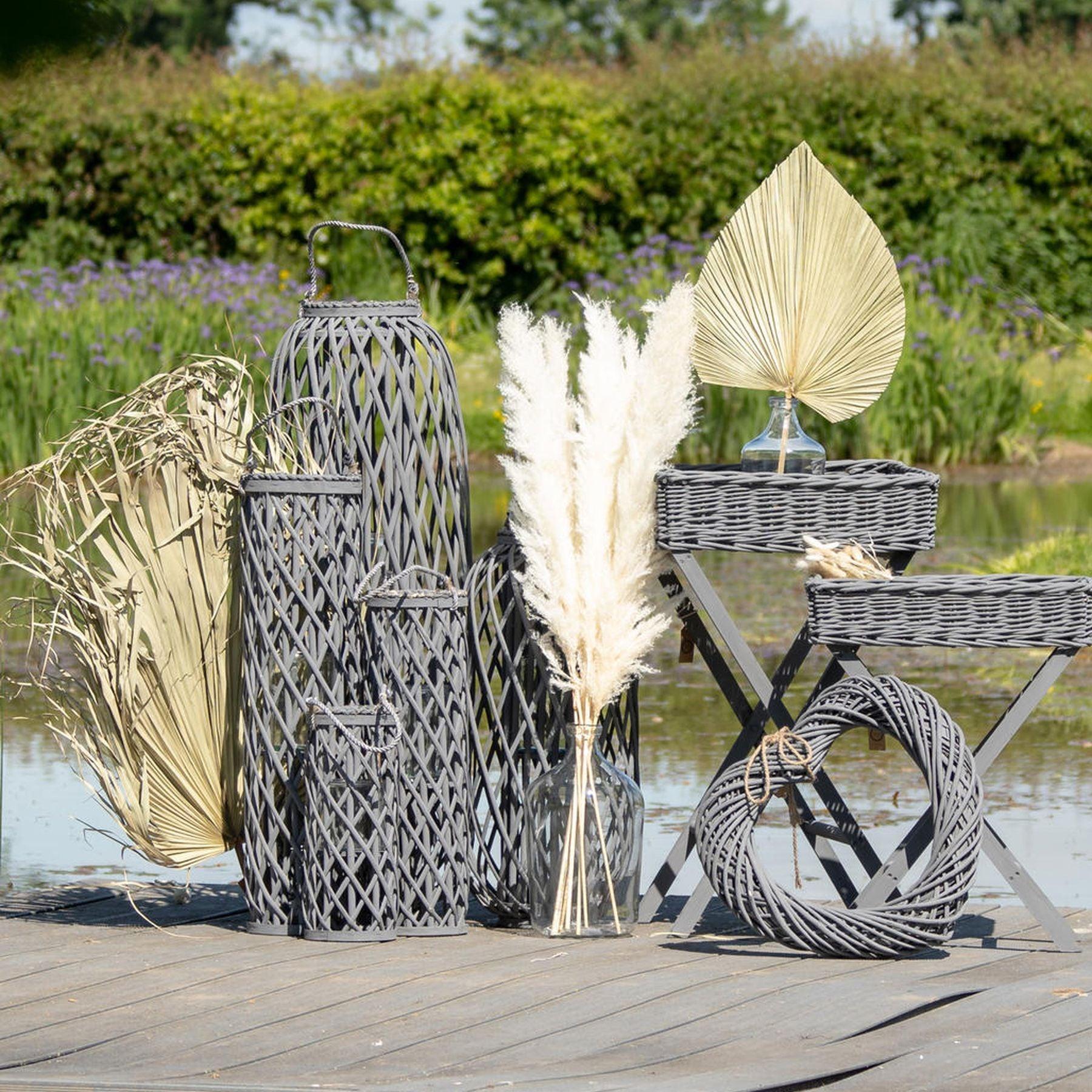 Huge Grey Standing Wicker Lantern - Eudemonia Home Goods