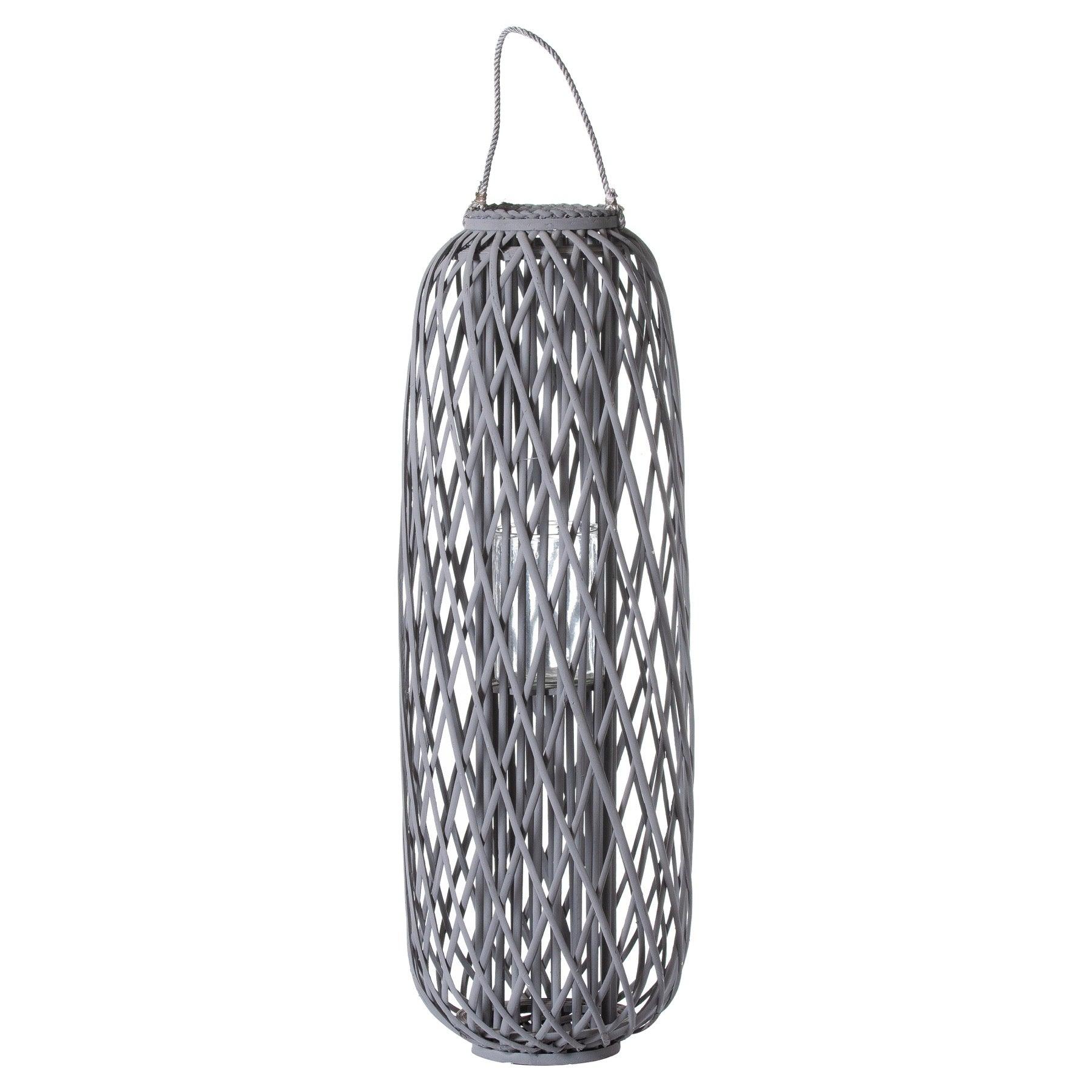 Huge Grey Standing Wicker Lantern - Eudemonia Home Goods