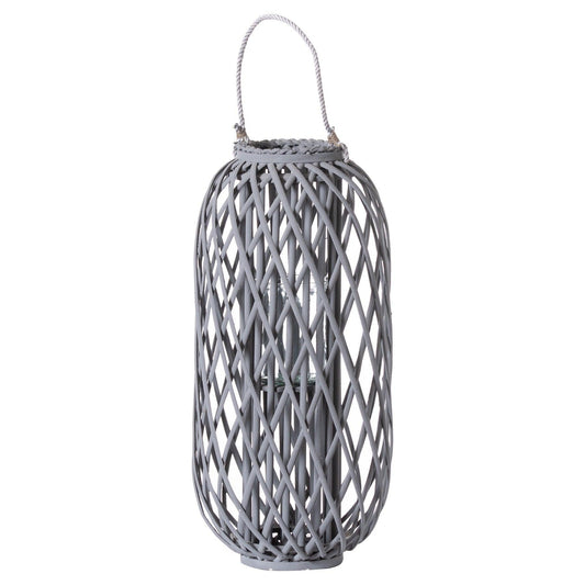 Large Grey Standing Wicker Lantern - Eudemonia Home Goods