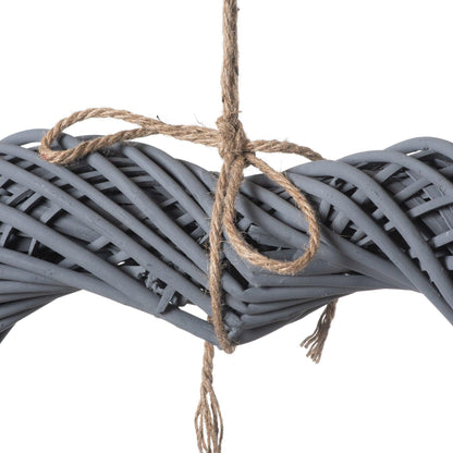 Grey Large Wicker Hanging Heart With Rope Detail - Eudemonia Home Goods