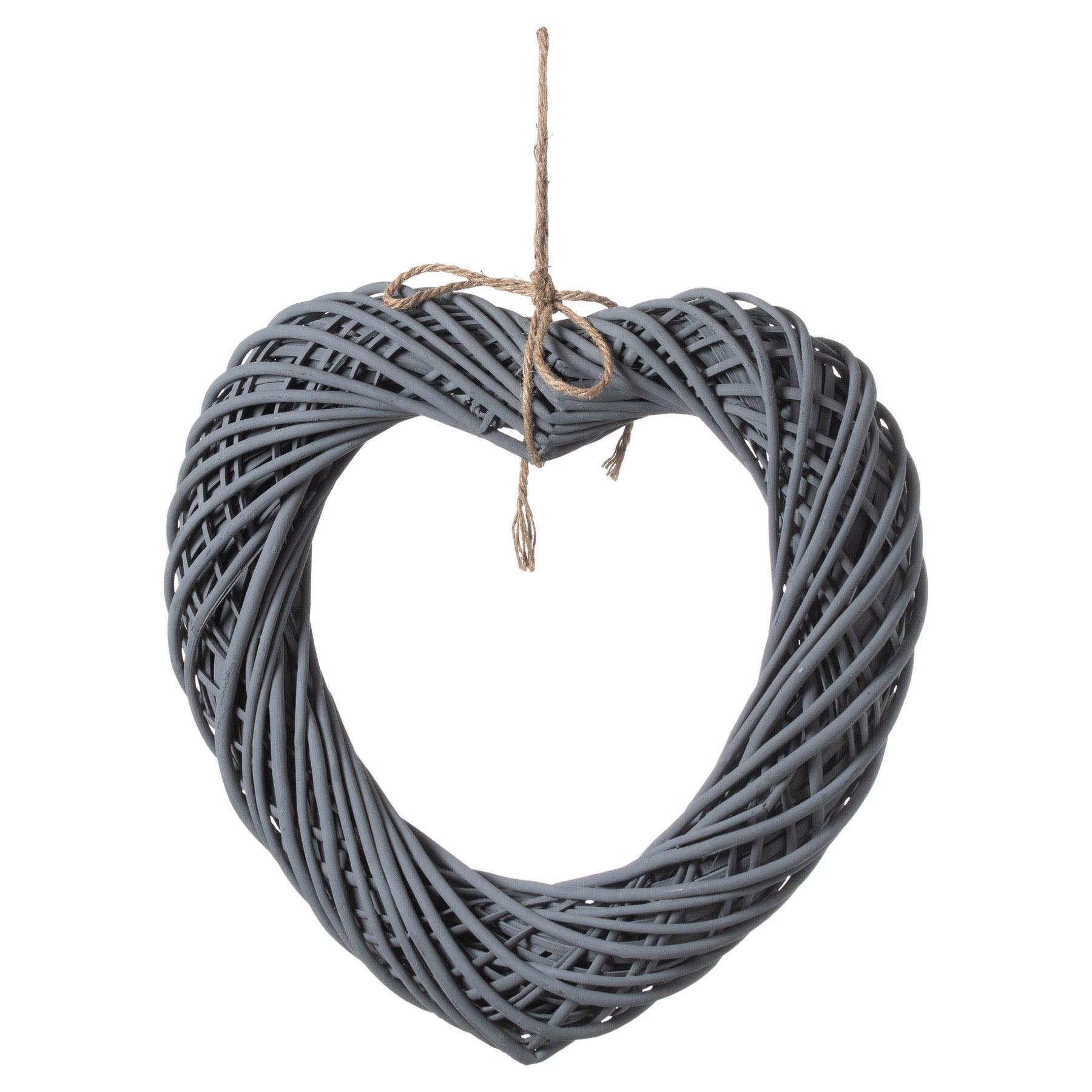 Grey Large Wicker Hanging Heart With Rope Detail - Eudemonia Home Goods