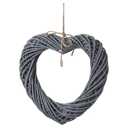 Grey Large Wicker Hanging Heart With Rope Detail - Eudemonia Home Goods