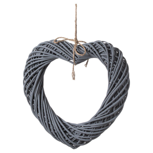 Grey Large Wicker Hanging Heart With Rope Detail - Eudemonia Home Goods