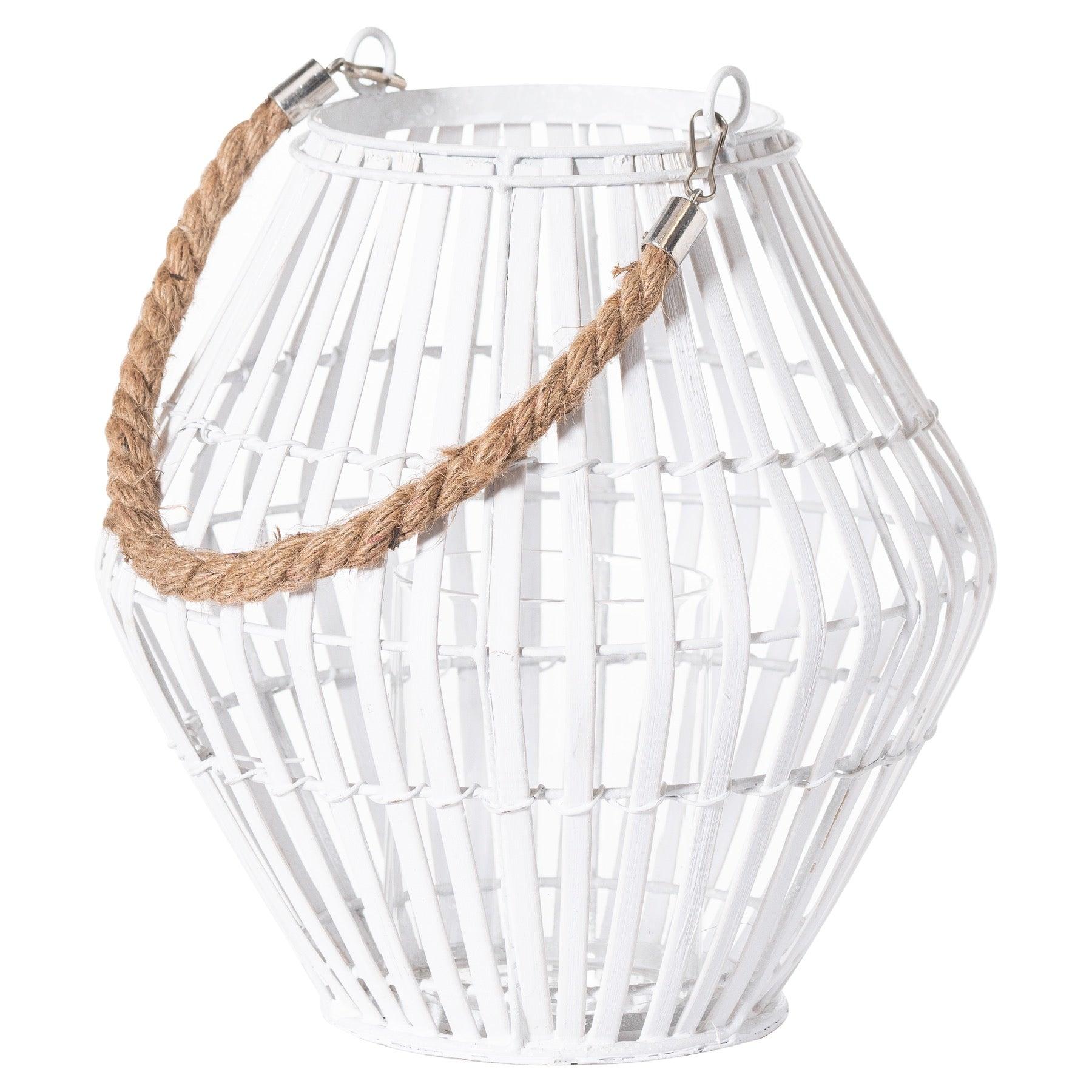 White Rattan Small Convex Lantern - Eudemonia Home Goods