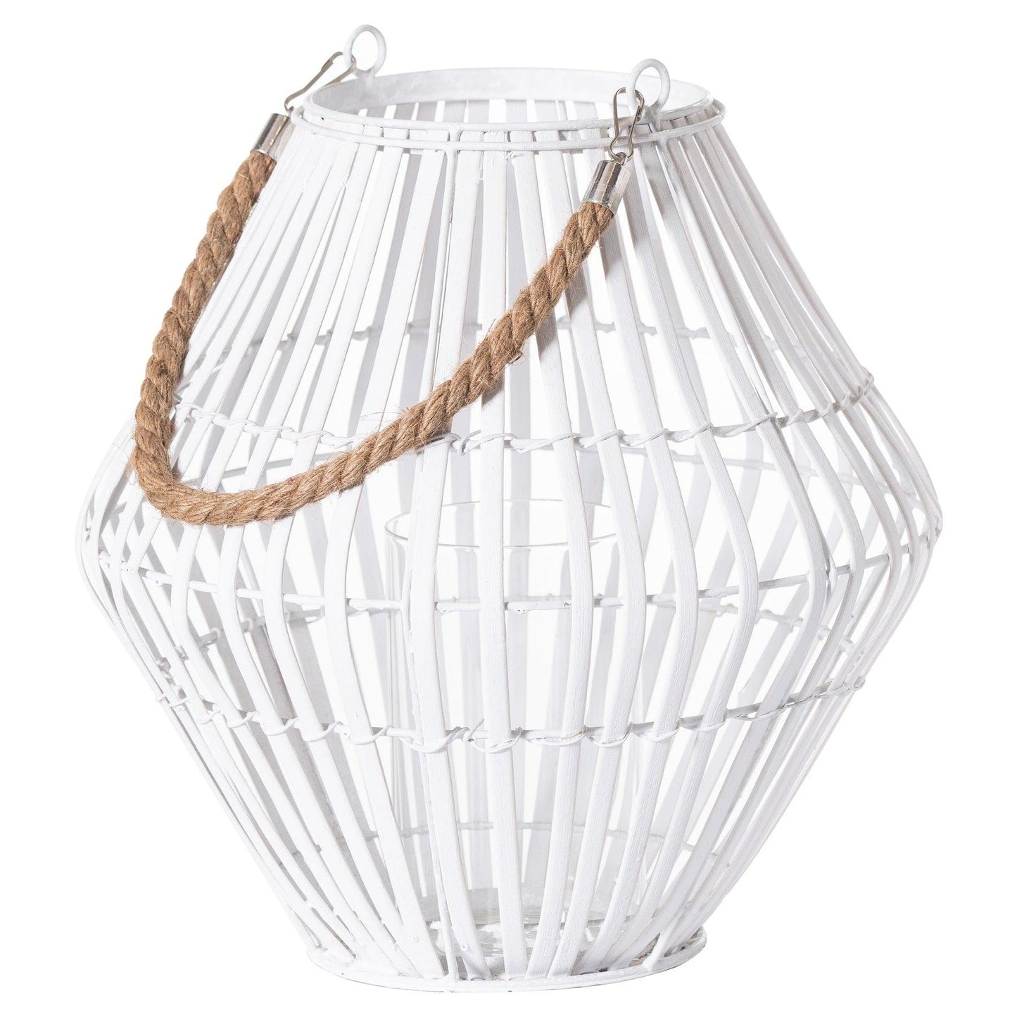 White Rattan Large Convex Lantern - Eudemonia Home Goods