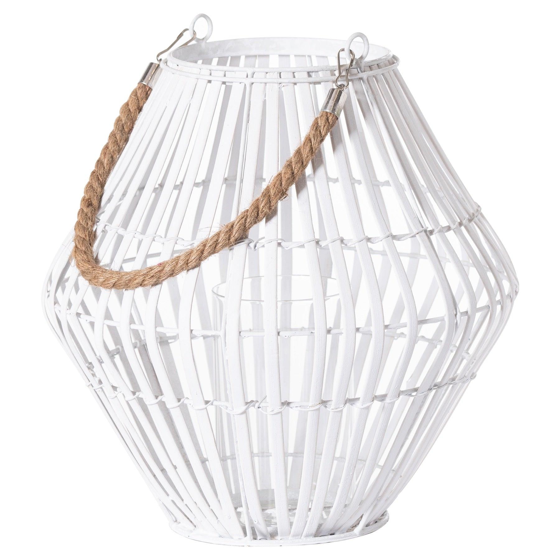 White Rattan Large Convex Lantern - Eudemonia Home Goods