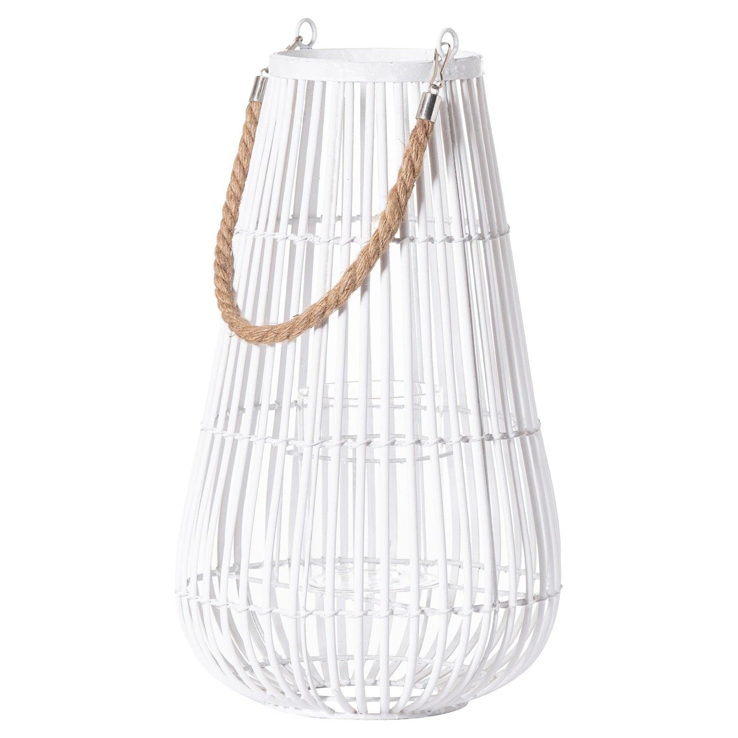 Domed White Lantern With Rope Detail - Eudemonia Home Goods