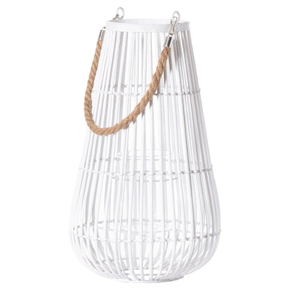 Domed White Lantern With Rope Detail - Eudemonia Home Goods