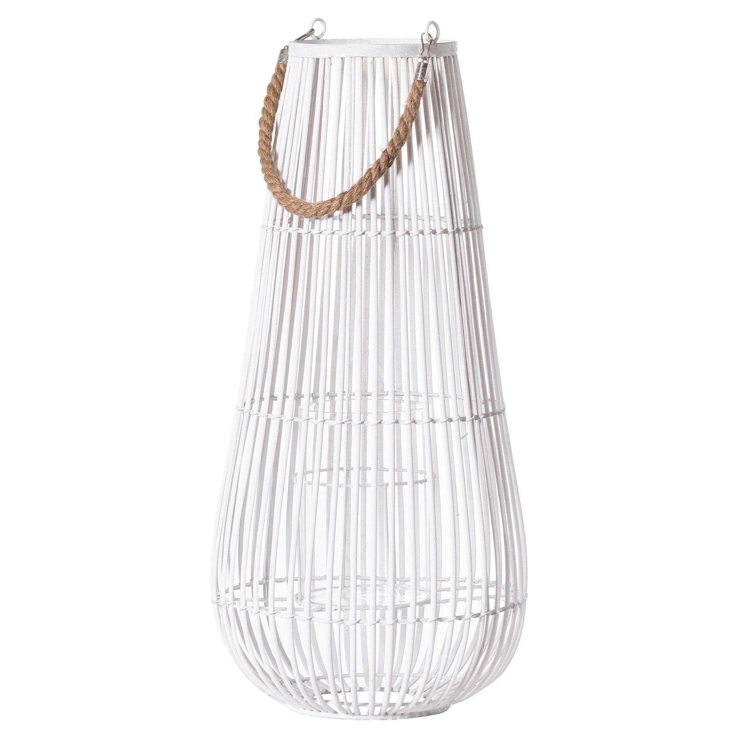 Large White Domed Lantern With Rope Detail - Eudemonia Home Goods