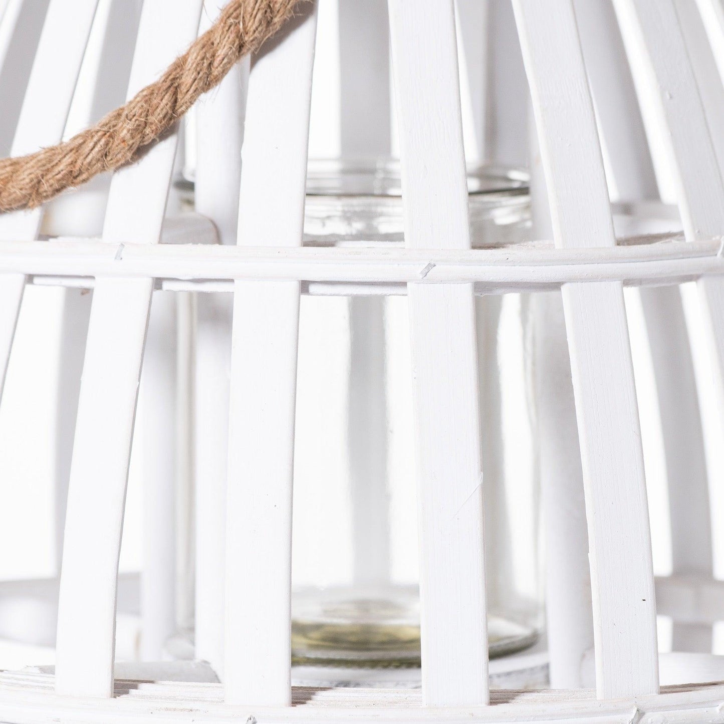 White Domed Wicker Lantern With Rope Detail - Eudemonia Home Goods