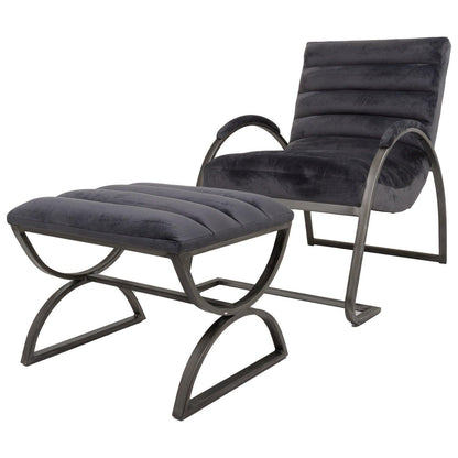 Grey And Silver Ribbed Stool - Eudemonia Home Goods