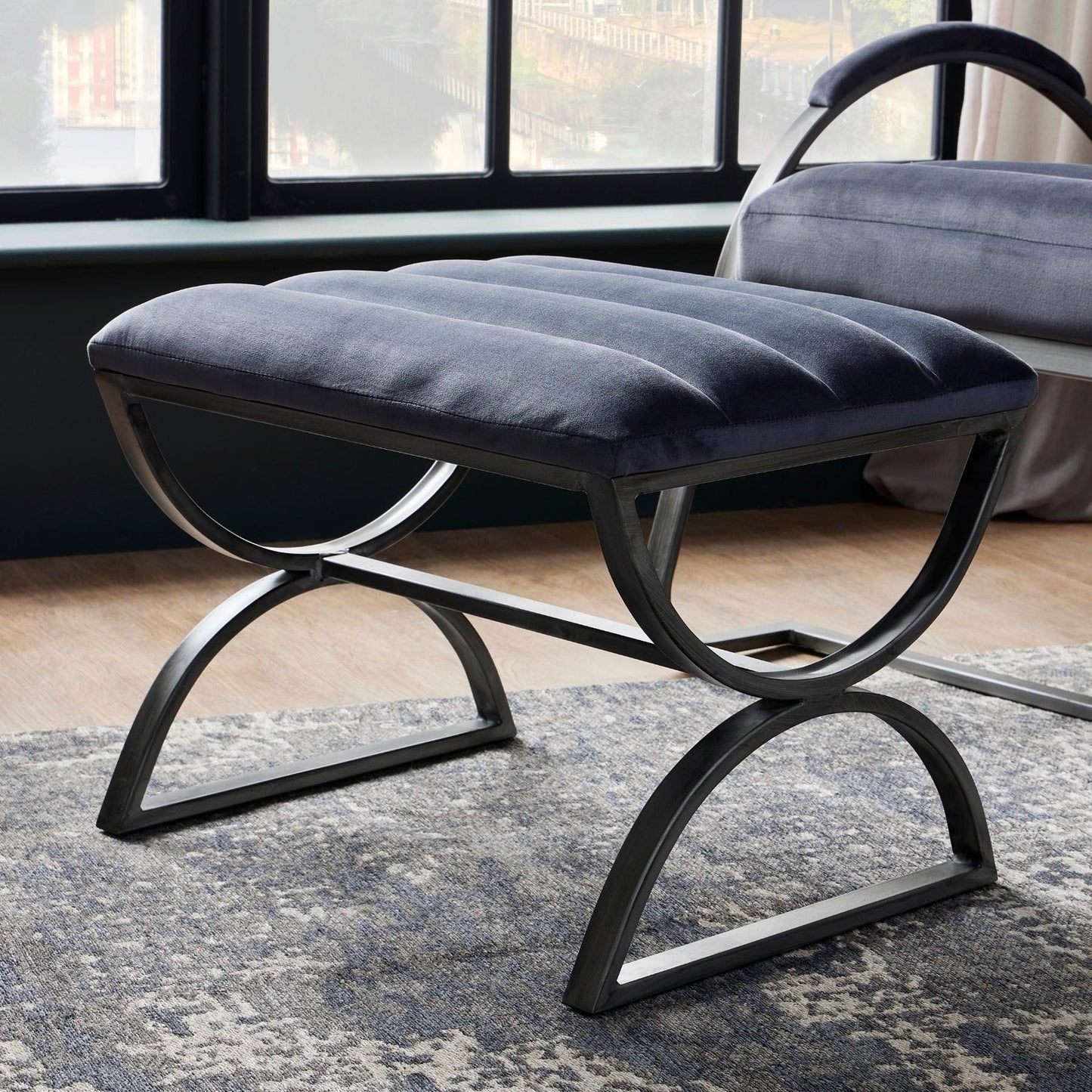Grey And Silver Ribbed Stool - Eudemonia Home Goods