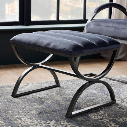 Grey And Silver Ribbed Stool - Eudemonia Home Goods