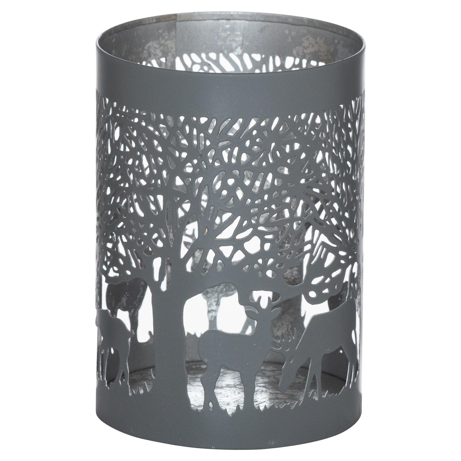 Medium Silver And Grey Glowray Stag In Forest Lantern - Eudemonia Home Goods