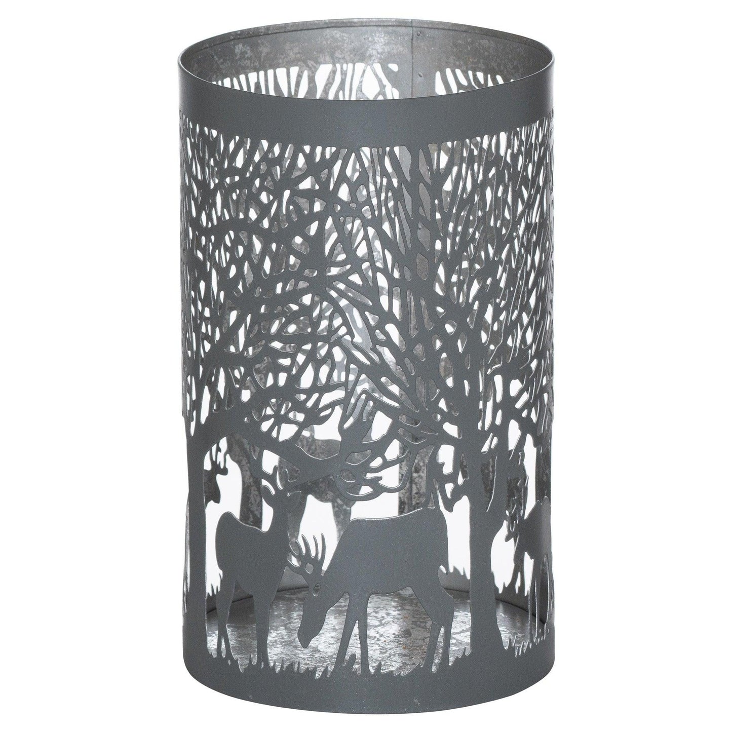 Large Silver And Grey Glowray Stag In Forest Lantern - Eudemonia Home Goods