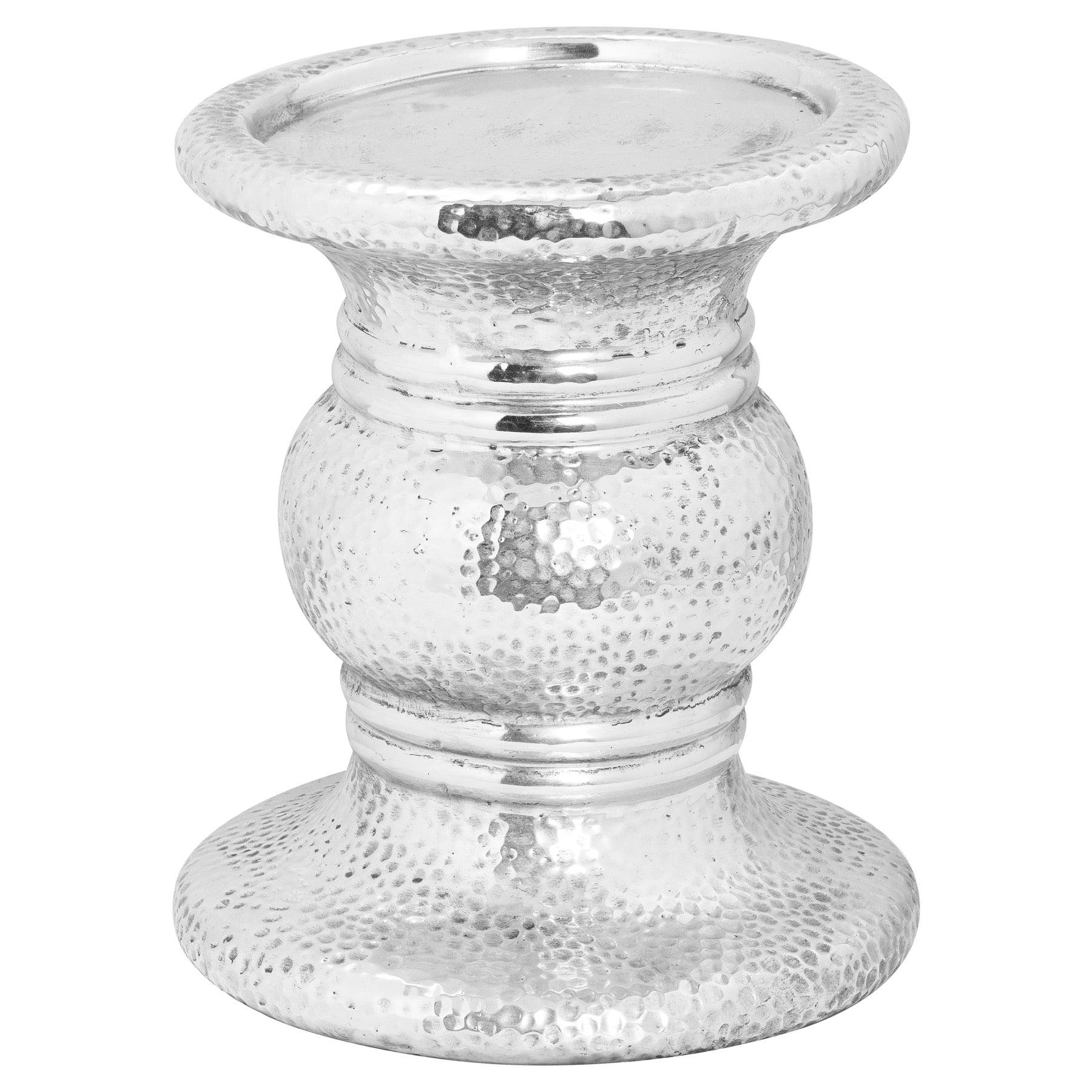 Silver Punch Faced Ceramic Large Candle Holder - Eudemonia Home Goods