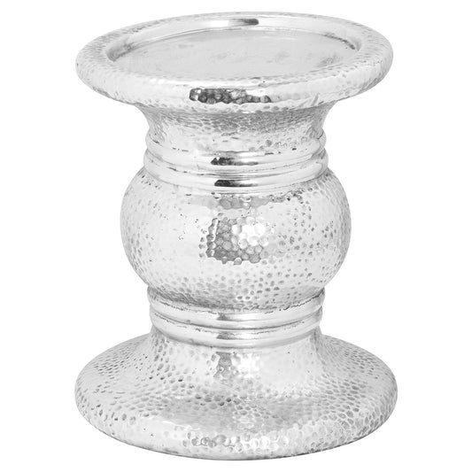 Silver Punch Faced Ceramic Large Candle Holder - Eudemonia Home Goods