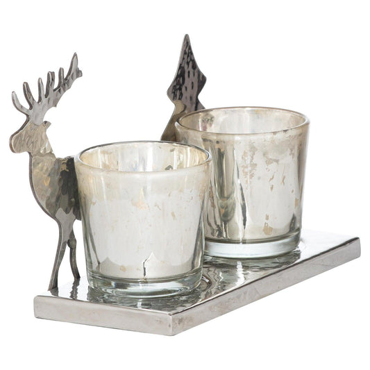 Silver Two Tealight Holder - Eudemonia Home Goods