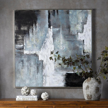 Hand Painted Black And White Layered AbstrACTIVE Painting - Eudemonia Home Goods