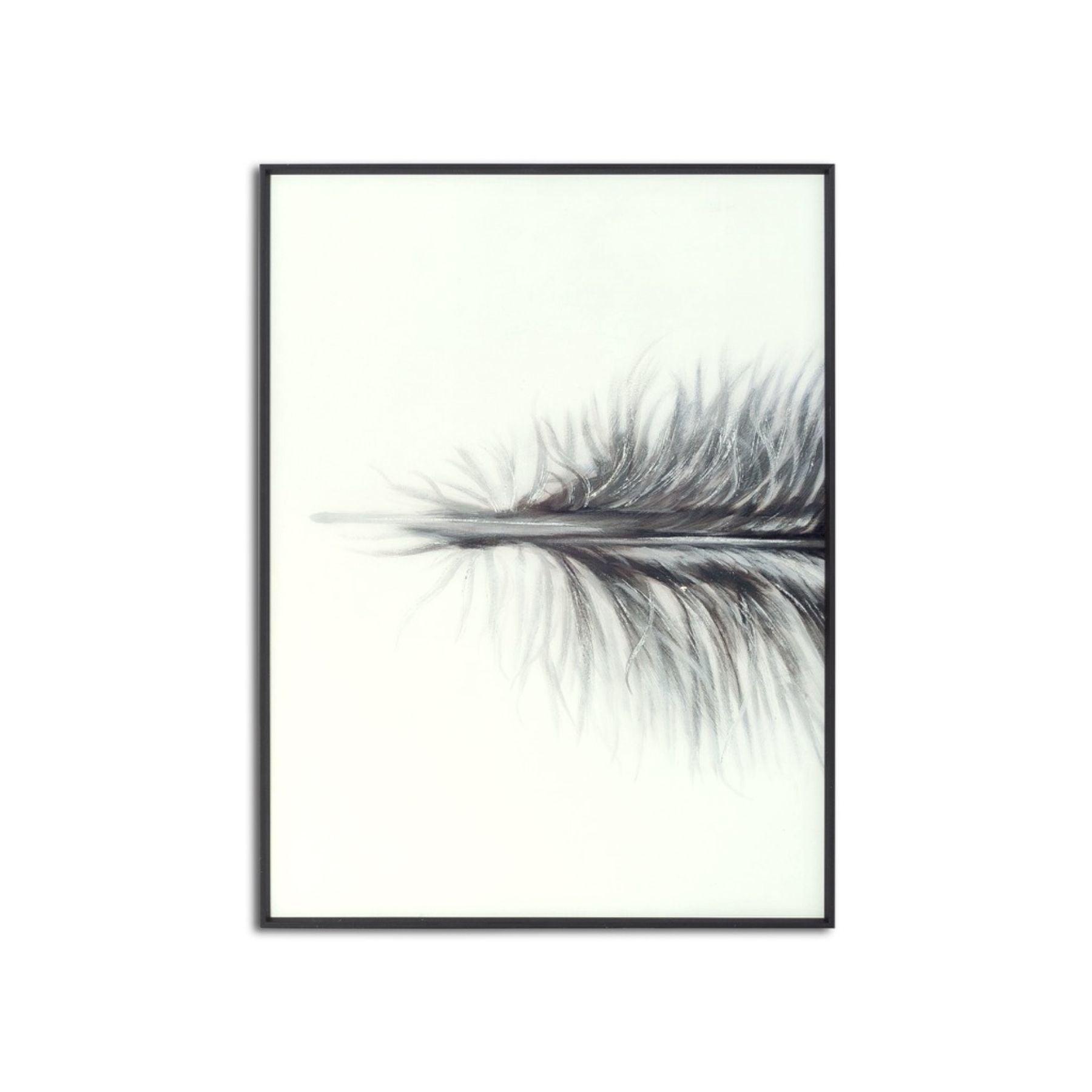 Black Striped Feather Over 3 Black Glass Frames - Eudemonia Home Goods