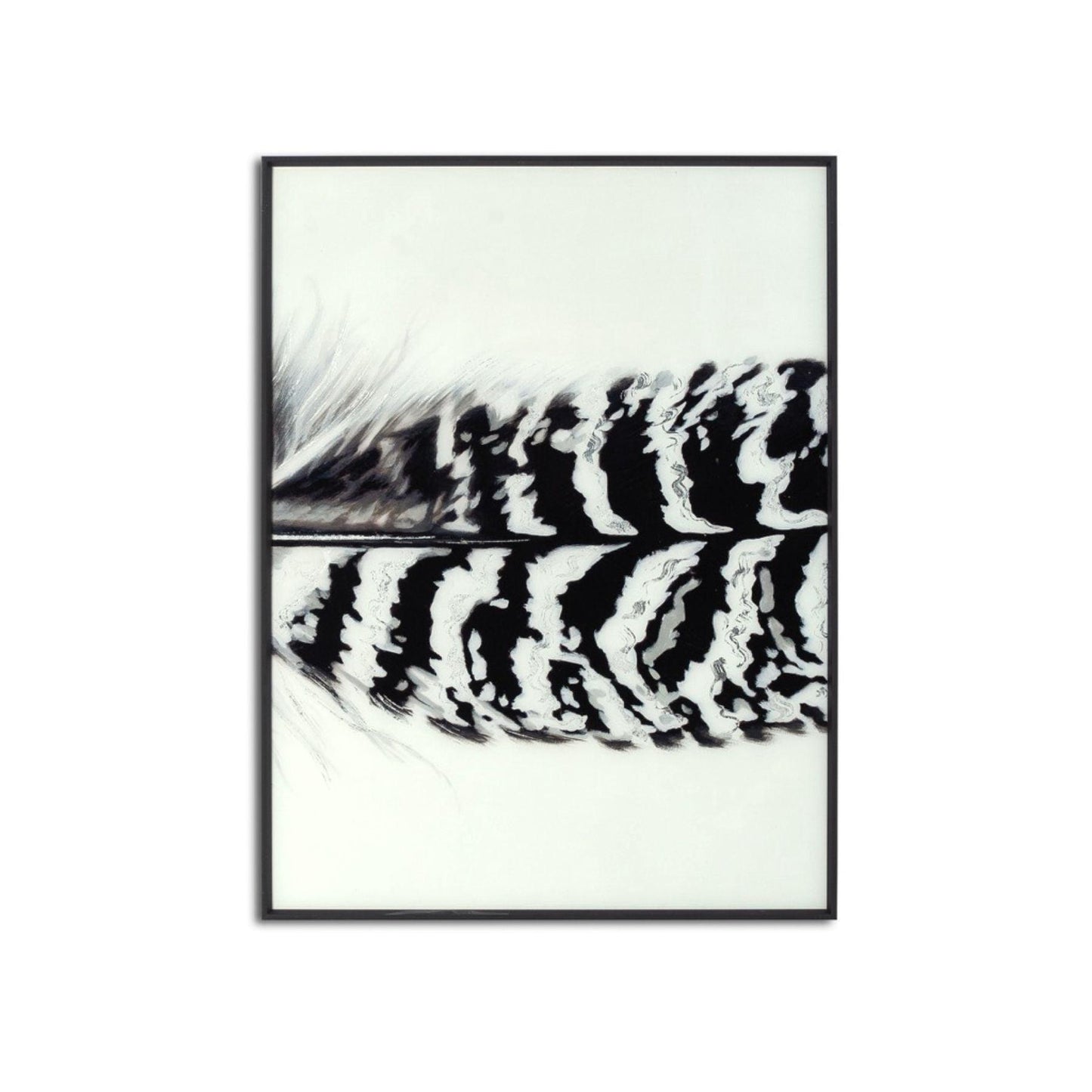 Black Striped Feather Over 3 Black Glass Frames - Eudemonia Home Goods