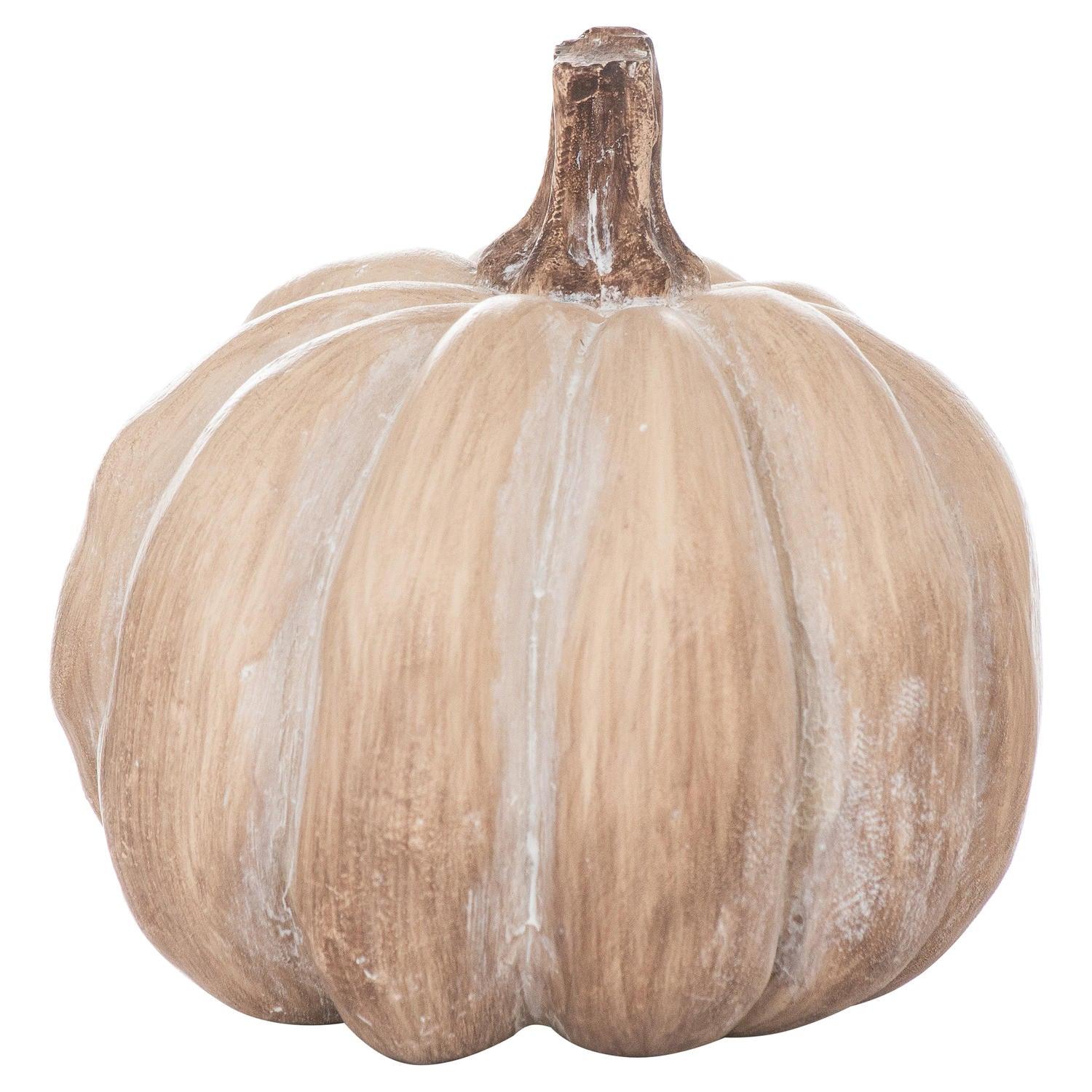Set Of Six Carved Wood Effect Pumpkins - Eudemonia Home Goods