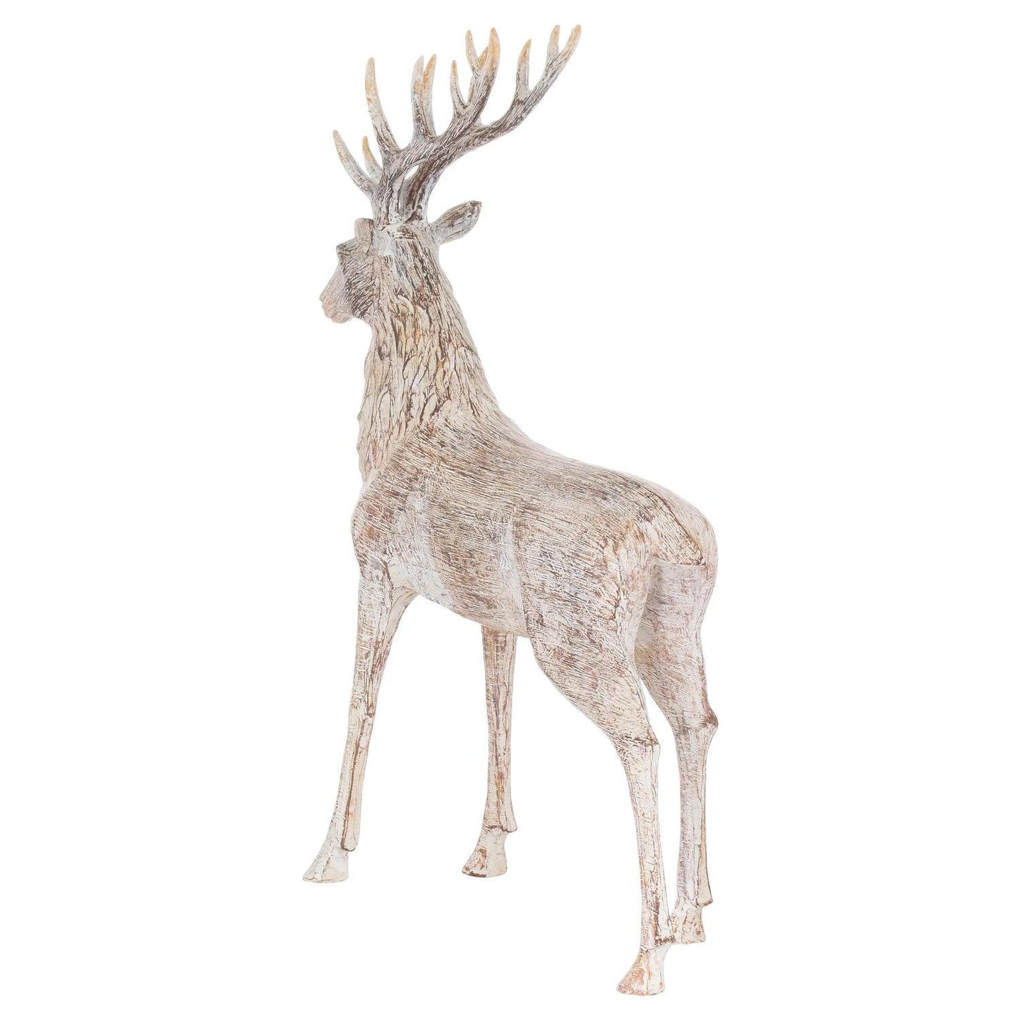 Carved Wood Effect Standing Stag - Eudemonia Home Goods