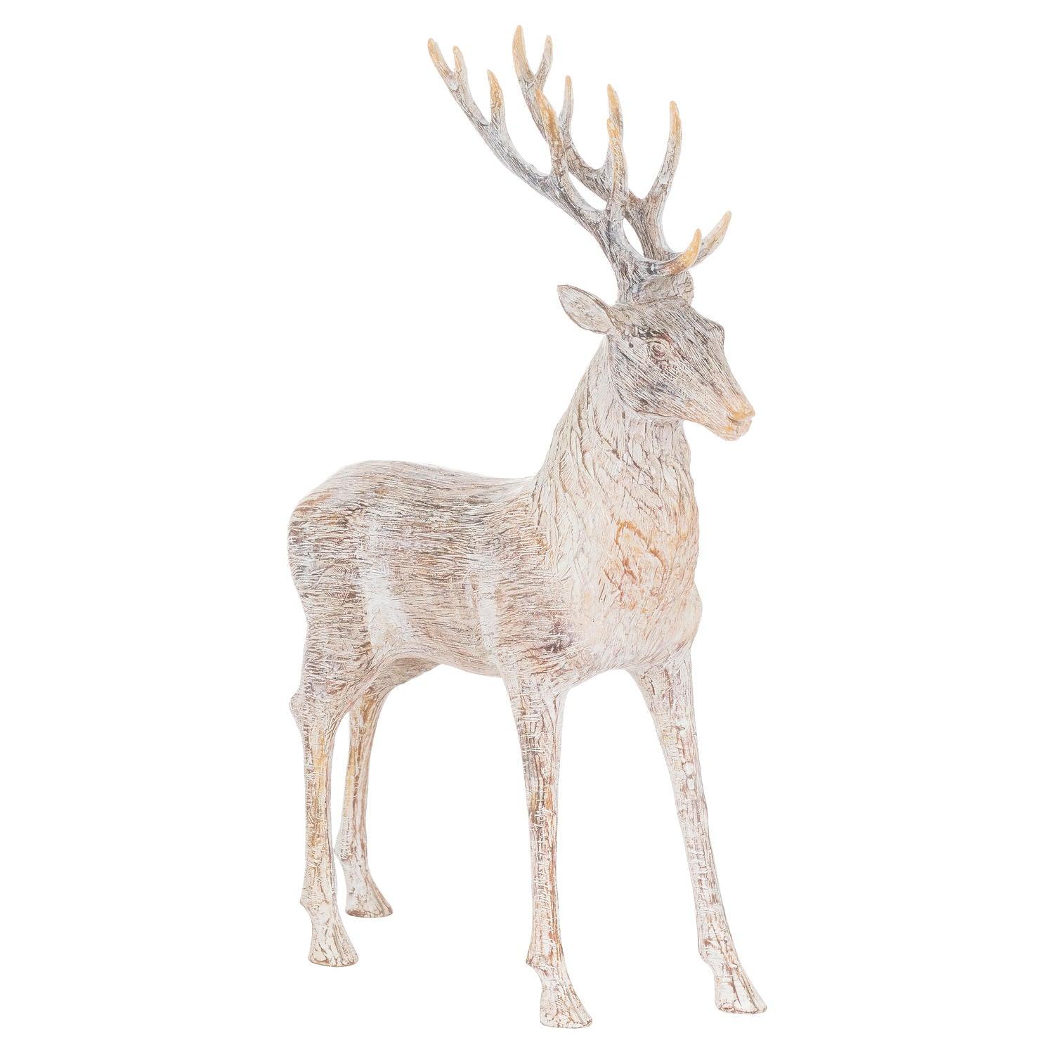 Carved Wood Effect Standing Stag - Eudemonia Home Goods