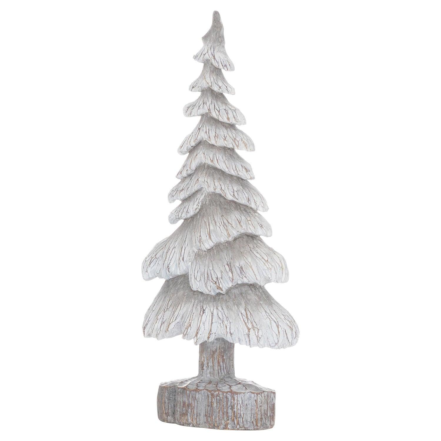 Carved Wood Effect Grey Small Snowy Tree - Eudemonia Home Goods