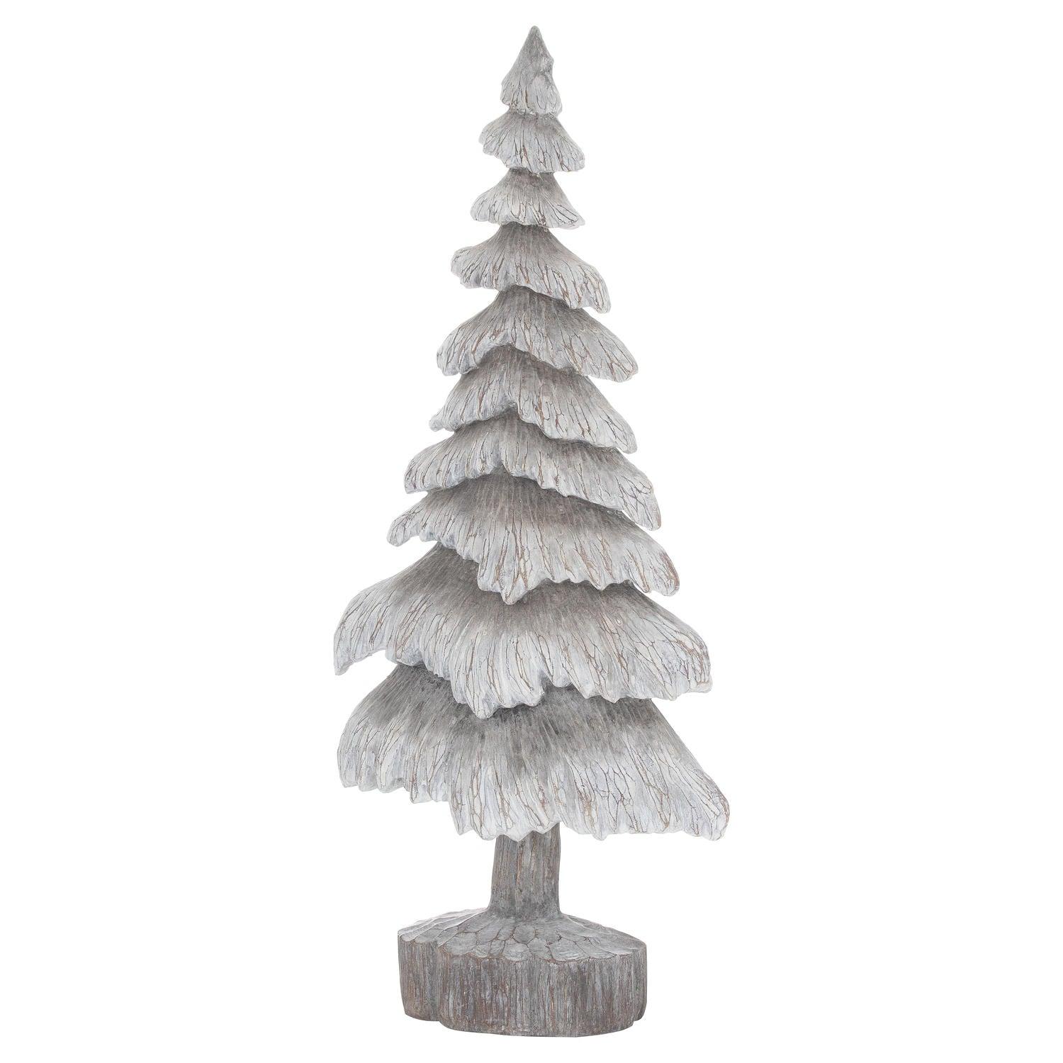 Carved Wood Effect Grey Snowy Tree - Eudemonia Home Goods