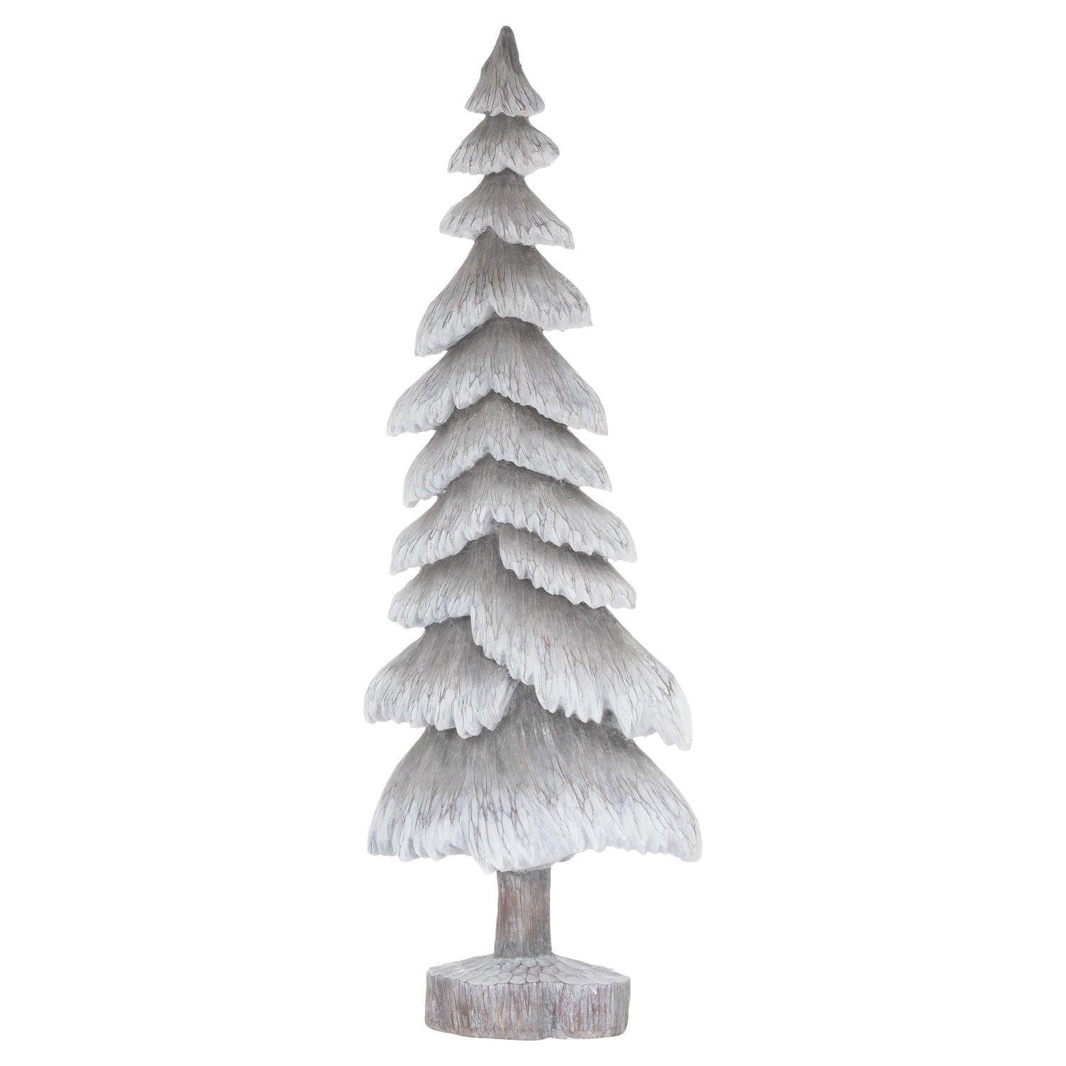 Carved Wood Effect Grey Tall Snowy Tree - Eudemonia Home Goods