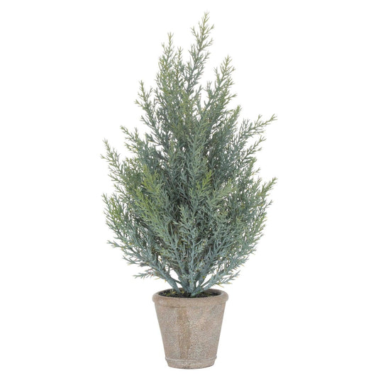 Squat Christmas Fir Tree In Stone Pot - Eudemonia Home Goods