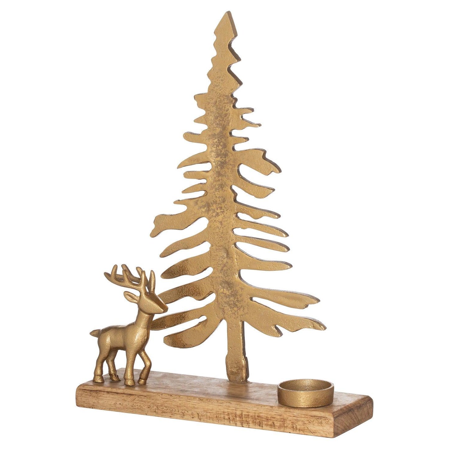 Large Cast Tree And Stag Candle Holder Ornament - Eudemonia Home Goods