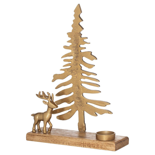 Large Cast Tree And Stag Candle Holder Ornament - Eudemonia Home Goods