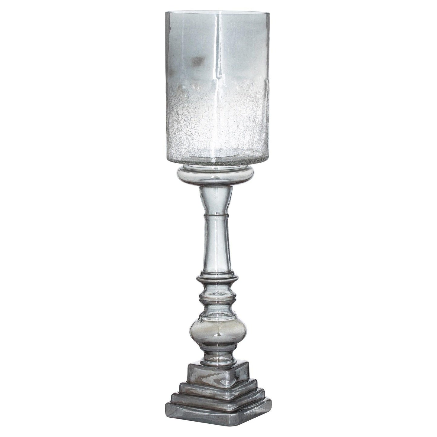 Silver Smoked Midnight Glass Top Tall Candle Pillar Holder - Eudemonia Home Goods