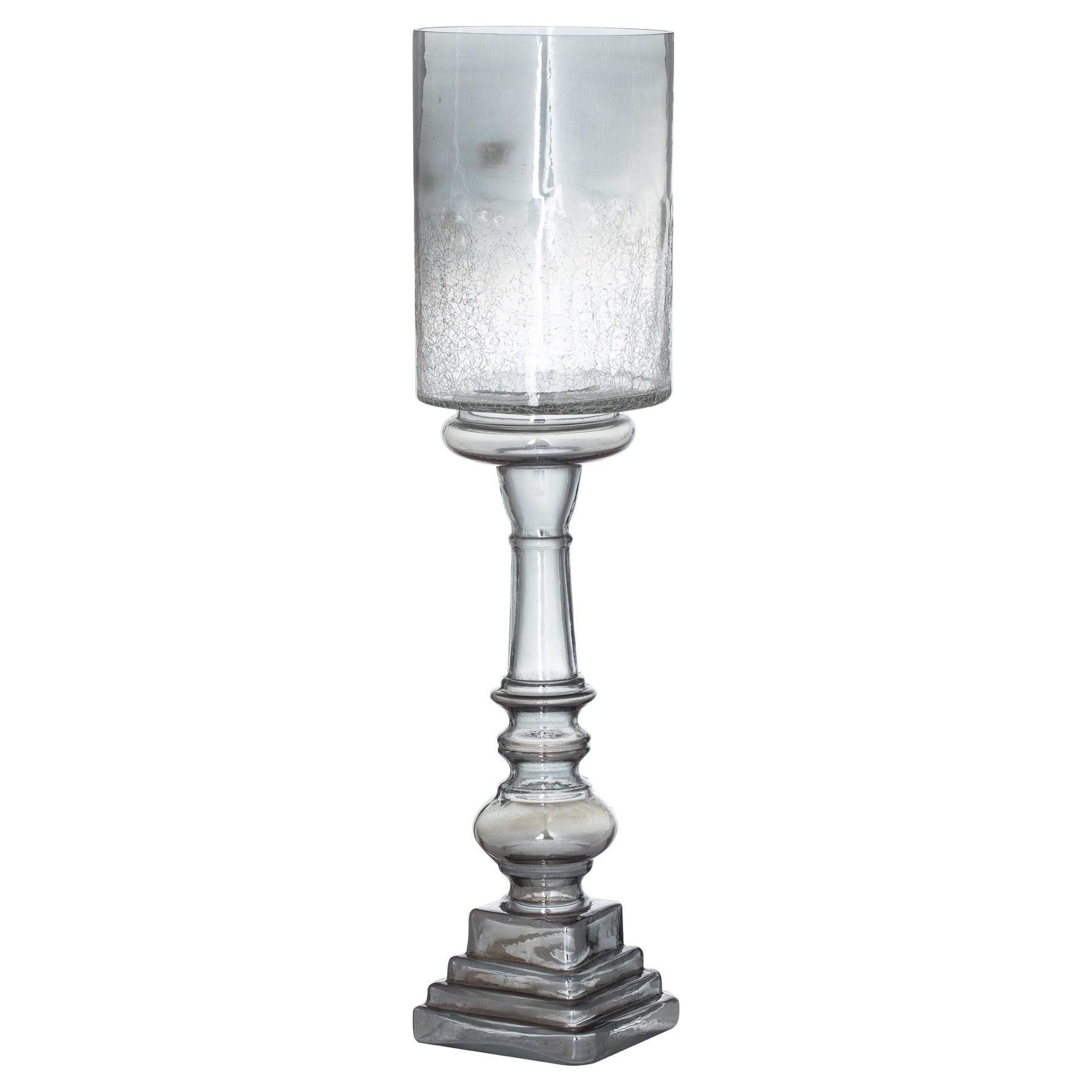 Silver Smoked Midnight Glass Top Tall Candle Pillar Holder - Eudemonia Home Goods