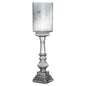 Silver Smoked Midnight Glass Top Tall Candle Pillar Holder - Eudemonia Home Goods