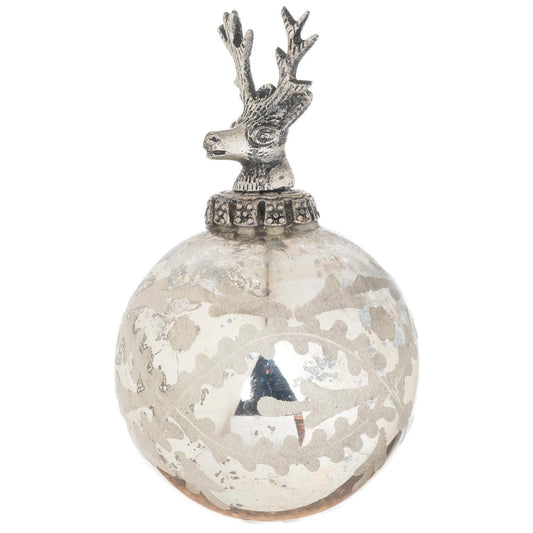 The Noel Collection Silver Etched Stag Top Bauble - Eudemonia Home Goods