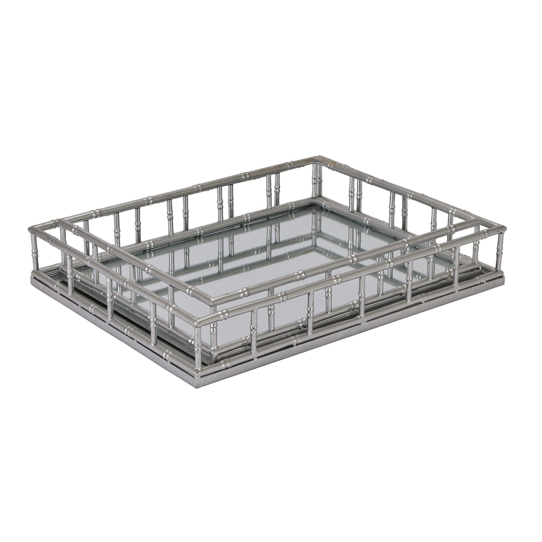 Set Of 2 Detailed Silver Rectangular Trays - Eudemonia Home Goods