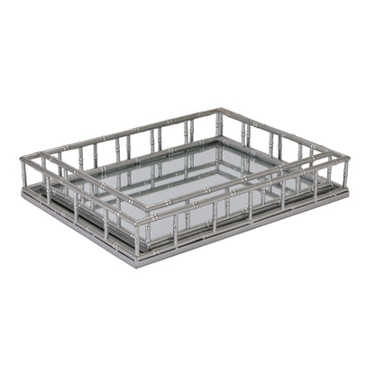 Set Of 2 Detailed Silver Rectangular Trays - Eudemonia Home Goods