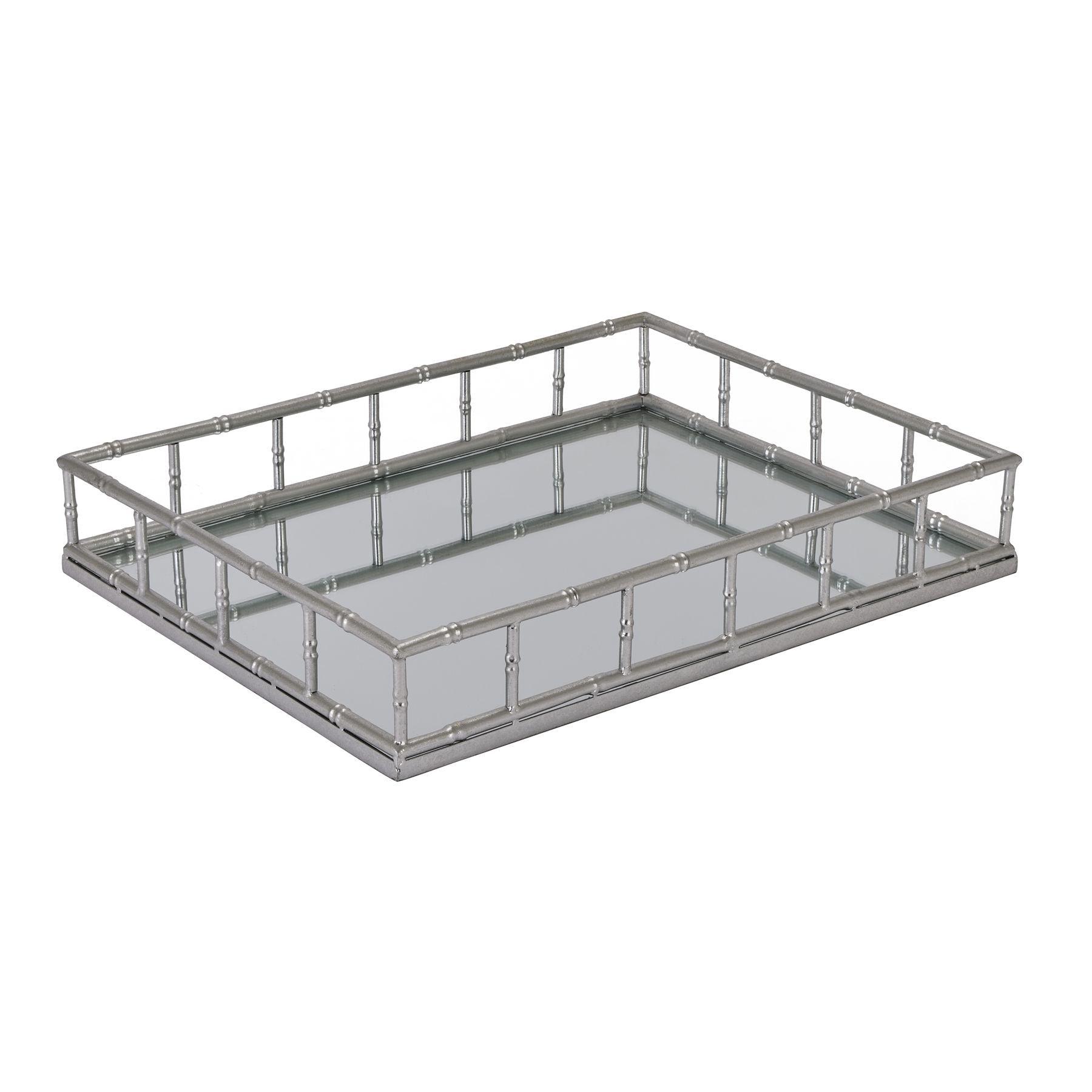 Set Of 2 Detailed Silver Rectangular Trays - Eudemonia Home Goods
