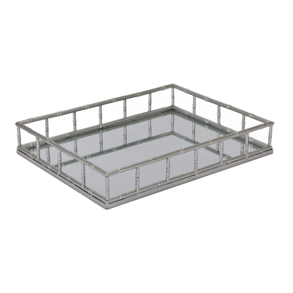 Set Of 2 Detailed Silver Rectangular Trays - Eudemonia Home Goods