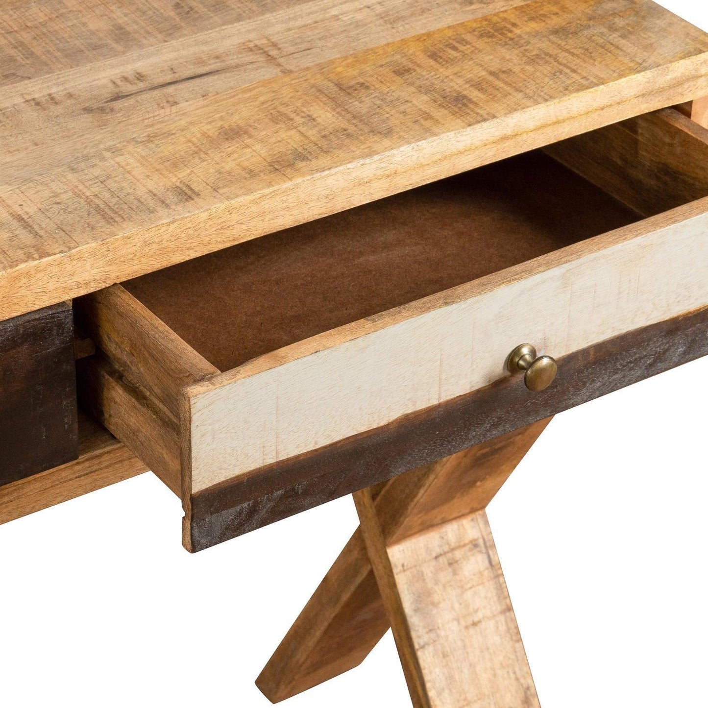 Reclaimed Industrial Console With Cross Leg - Eudemonia Home Goods