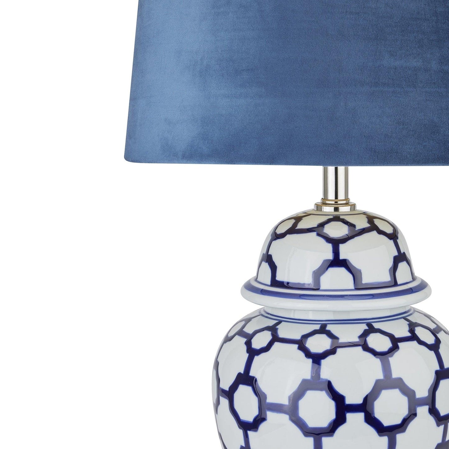 Acanthus Blue And White Ceramic Lamp With Blue Velvet Shade - Eudemonia Home Goods