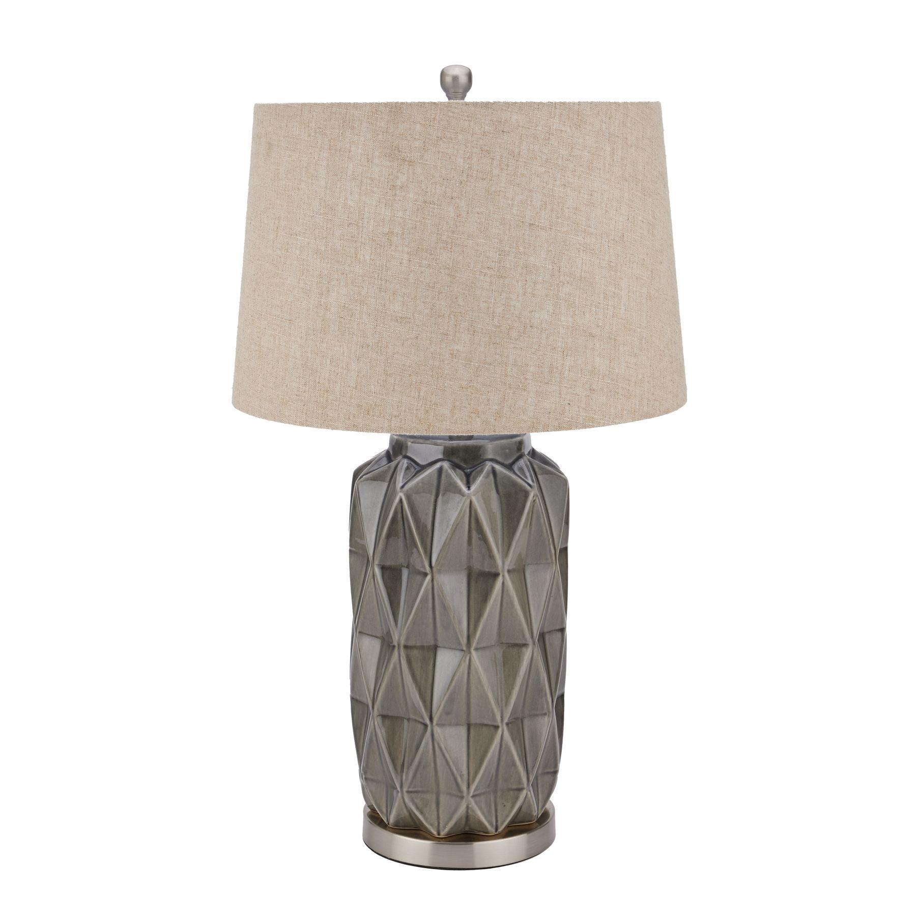 Acantho Grey Ceramic Lamp With Linen Shade - Eudemonia Home Goods